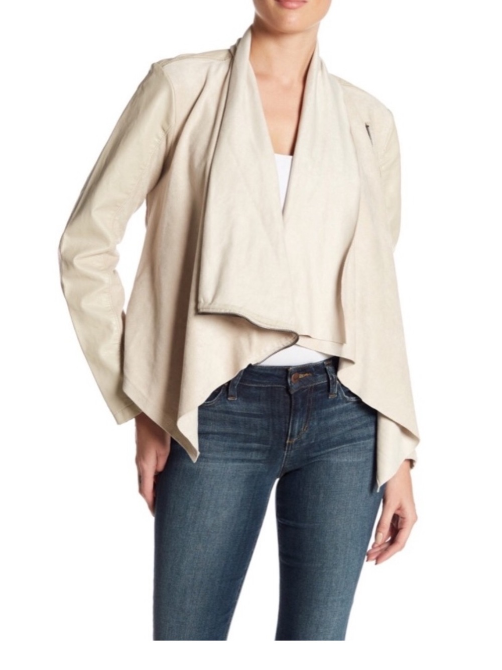 Blank NYC Beige Draped Suede Vegan Leather Jacket